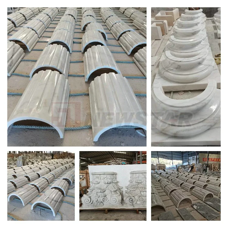 Square Fluted Beige Marble Pillar Round Hollow Columns Beige White Limestone Marble Columns