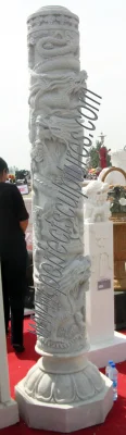 Pilares de piedra caliza de granito tallados personalizados, columna de dragón chino hueco de mármol tallado para decoración del hogar y jardín (QCM113)